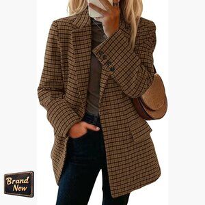 Wool Blend Blazer Notched Lapel Pockets Business Casual Jacket